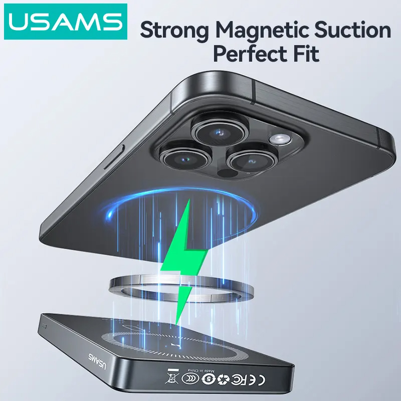 USAMS power bank CD242, magnetic wireless, USB-C έξοδος, 10000mAh, 20W, γκρι - Image 2