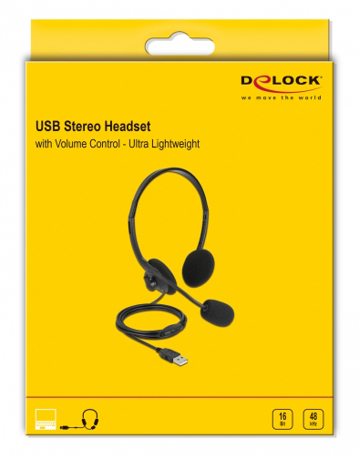 DELOCK headphones με μικρόφωνο 27178, stereo, USB, volume control, μαύρα - Image 3