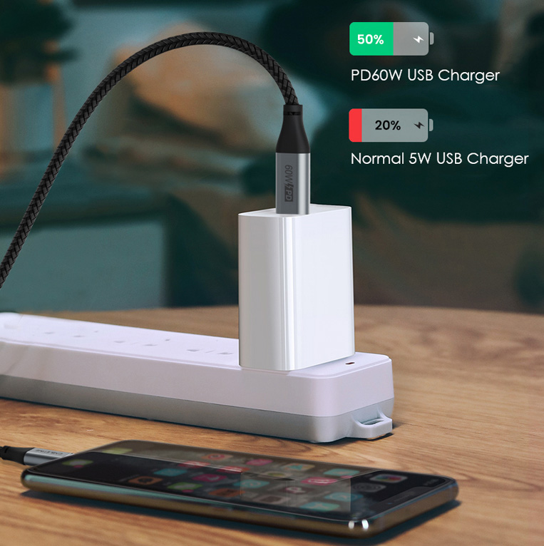 CABLETIME καλώδιο USB-C CMCM60W, 60W PD, 480Mbps, 1m, μαύρο - Image 2