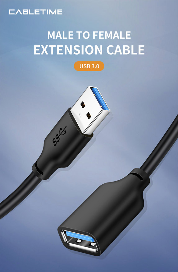CABLETIME καλώδιο προέκτασης USB CT-AMAFN, 5Gbps, 1m, μαύρο - Image 2