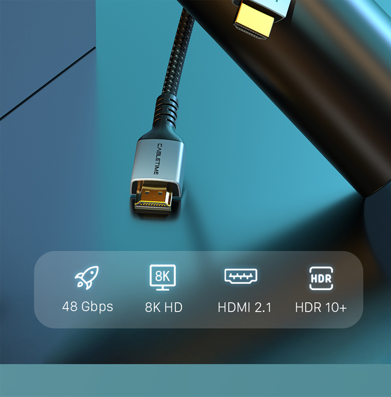 CABLETIME καλώδιο HDMI 2.1 CT-HM8K, 8K/60Hz, 48Gbps, 28AWG, 1m, μαύρο - Image 4