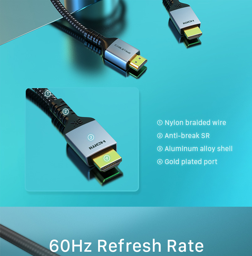 CABLETIME καλώδιο HDMI 2.1 CT-HM8K, 8K/60Hz, 48Gbps, 28AWG, 1m, μαύρο - Image 5
