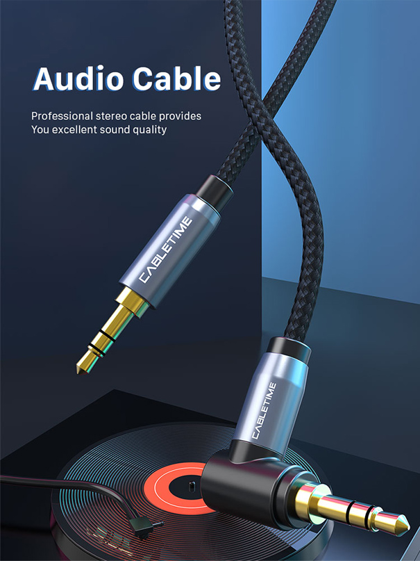 CABLETIME καλώδιο ήχου 3.5mm CT-P11RGN, γωνιακό, AUX, 1.8m, μαύρο - Image 2