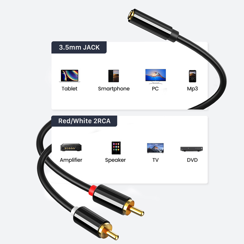 CABLETIME καλώδιο ήχου 3.5mm σε 2x RCA CT-H12G, 20cm, μαύρο - Image 2