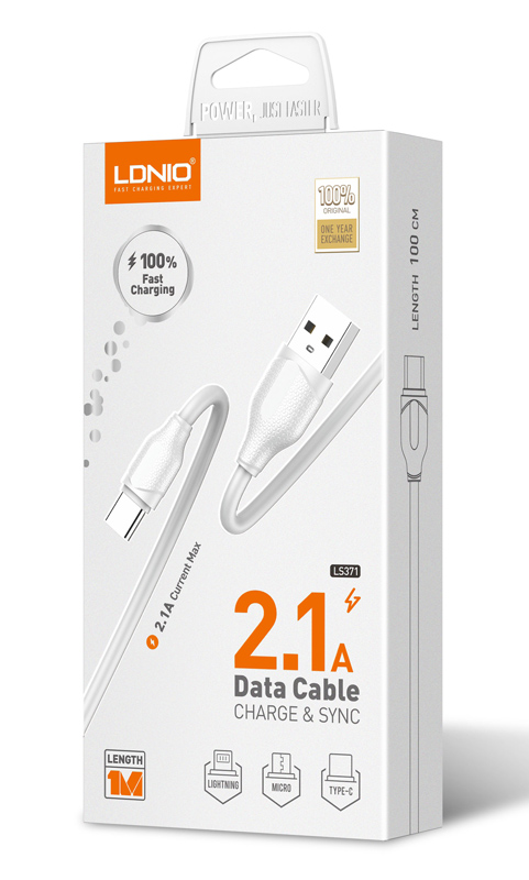 LDNIO καλώδιο Lightning σε USB LS371, 2.1A, 1m, λευκό - Image 3