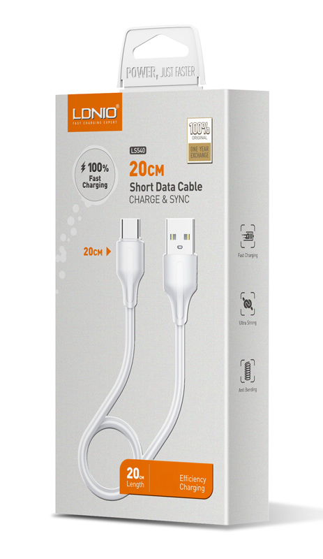 LDNIO καλώδιο Lightning σε USB LS540, 2.4A, 20cm, λευκό - Image 3