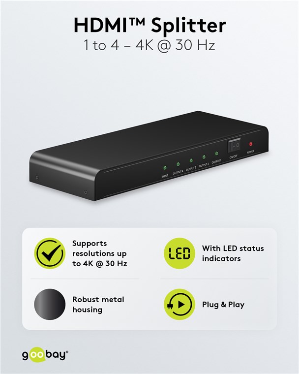 GOOBAY HDMI splitter 58482, 4 σε 1, 4K/30Hz, μαύρο - Image 4