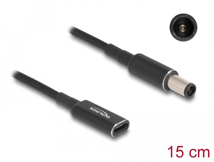DELOCK καλώδιο τροφοδοσίας 60032, USB-C σε HP 7.4x5.0mm, 15cm, μαύρο - Image 3