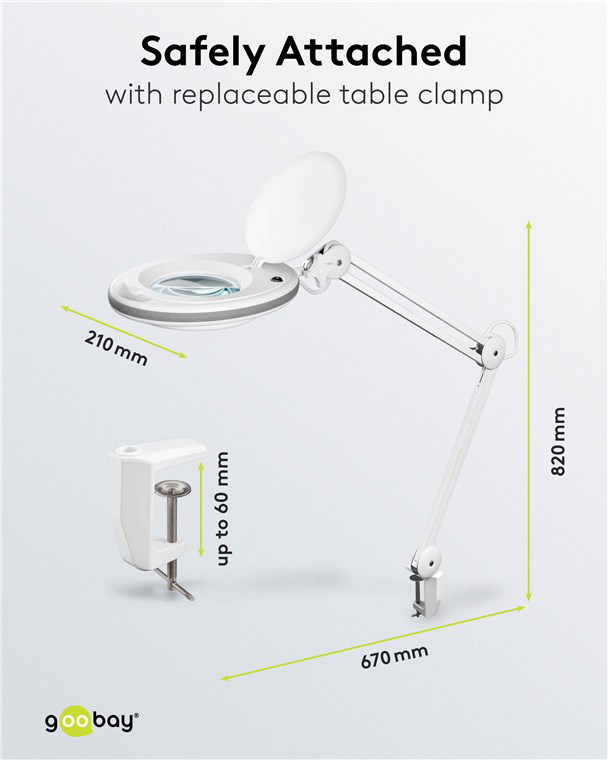 GOOBAY μεγεθυντικός φακός 60361 με σφιγκτήρα, LED, 3 διόπτρες, λευκός - Image 8