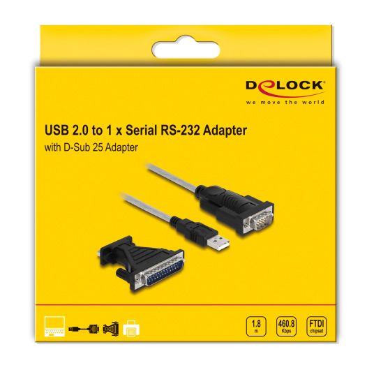 DELOCK καλώδιο USB σε RS-232 DB9 61314 με αντάπτορα DB25, 1.8m, μαύρο - Image 4