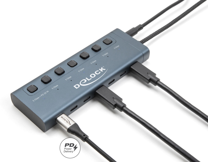 DELOCK USB-C hub 63410 με διακόπτες, 7x θυρών, 5Gbps, 20W, USB-C σύνδεση, μπλε - Image 2