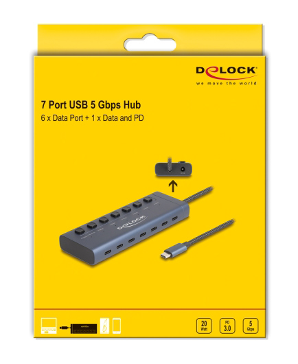 DELOCK USB-C hub 63410 με διακόπτες, 7x θυρών, 5Gbps, 20W, USB-C σύνδεση, μπλε - Image 5