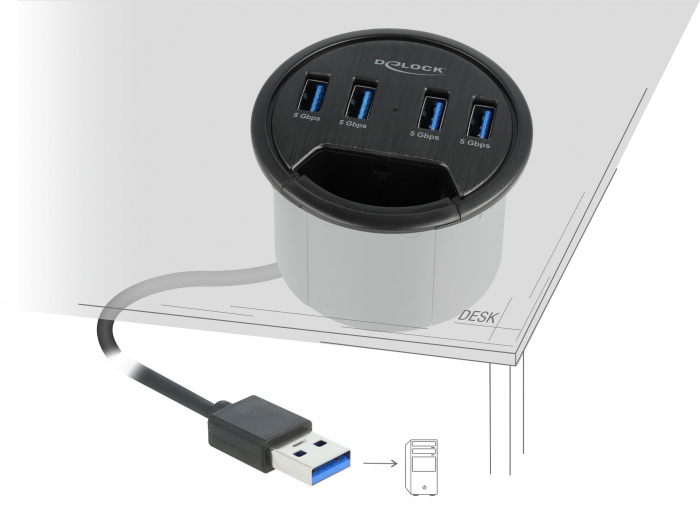 DELOCK USB hub 64153, 4x θυρών, 5Gbps, Φ60mm, USB σύνδεση, μαύρο - Image 2