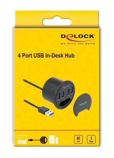 DELOCK USB hub 64153, 4x θυρών, 5Gbps, Φ60mm, USB σύνδεση, μαύρο - Image 5