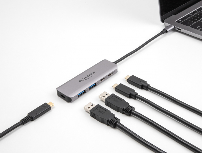 DELOCK USB hub 64239, 4x θυρών, 5Gbps, USB-C σύνδεση, γκρι - Image 2
