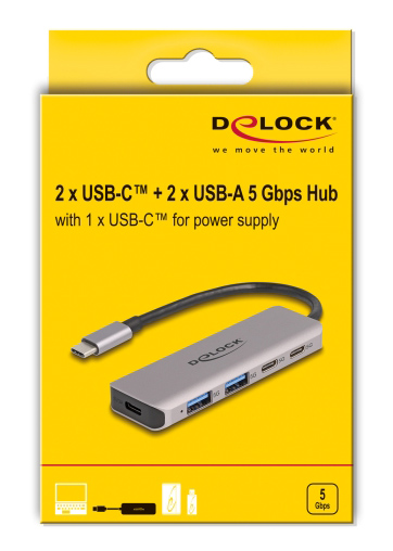 DELOCK USB hub 64239, 4x θυρών, 5Gbps, USB-C σύνδεση, γκρι - Image 3