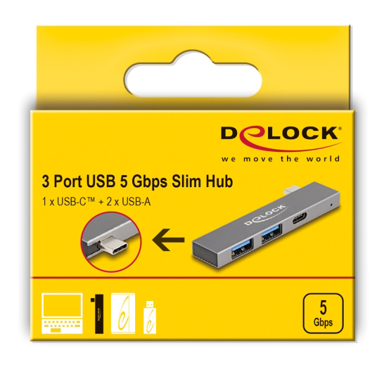 DELOCK USB hub 64275, 3x θυρών, 5Gbps, USB-C σύνδεση, γκρι - Image 5
