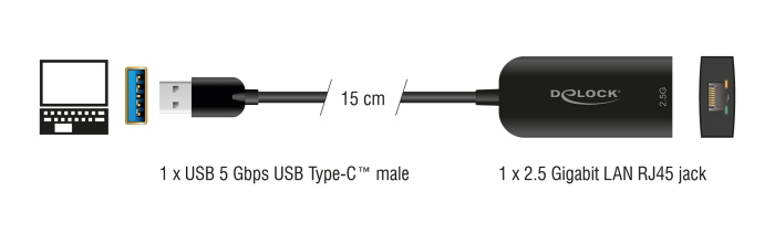 DELOCK αντάπτορας δικτύου 66045, USB, 2.5Gbps Ethernet, μαύρος - Image 2