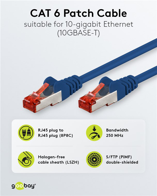 GOOBAY καλώδιο δικτύου 68266, CAT 6 S/FTP, copper, 250MHz, 0.5m, μπλε - Image 2