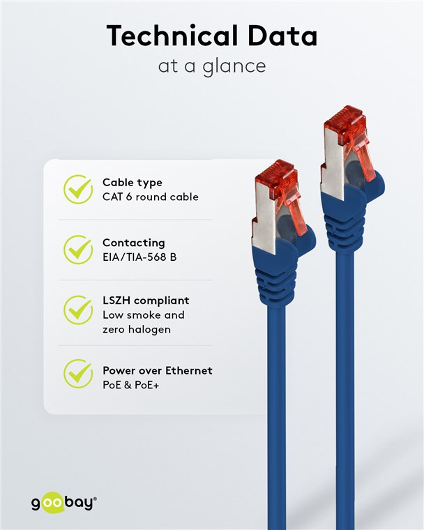 GOOBAY καλώδιο δικτύου 68266, CAT 6 S/FTP, copper, 250MHz, 0.5m, μπλε - Image 6