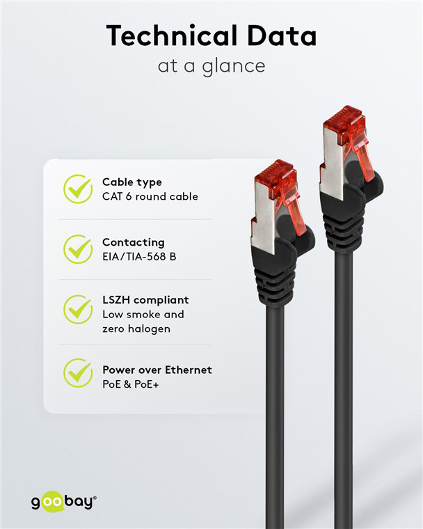 GOOBAY καλώδιο δικτύου 68701, CAT 6 S/FTP, copper, 250MHz, 50m, μαύρο - Image 5
