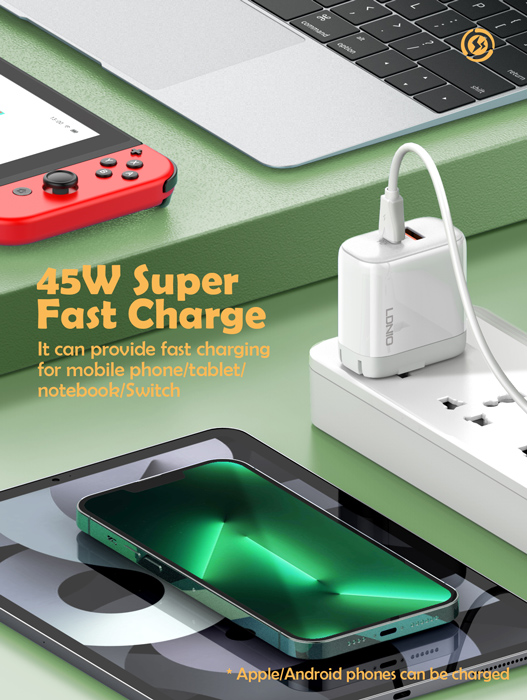 LDNIO φορτιστής τοίχου A2526C με καλώδιο, USB & USB-C, 45W PD, λευκός - Image 2