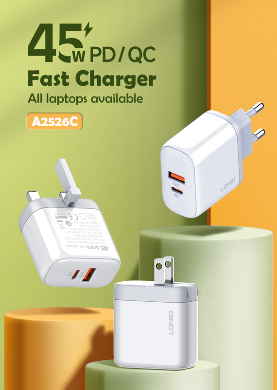 LDNIO φορτιστής τοίχου A2526C με καλώδιο, USB & USB-C, 45W PD, λευκός - Image 3