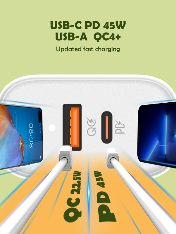 LDNIO φορτιστής τοίχου A2526C με καλώδιο, USB & USB-C, 45W PD, λευκός - Image 4