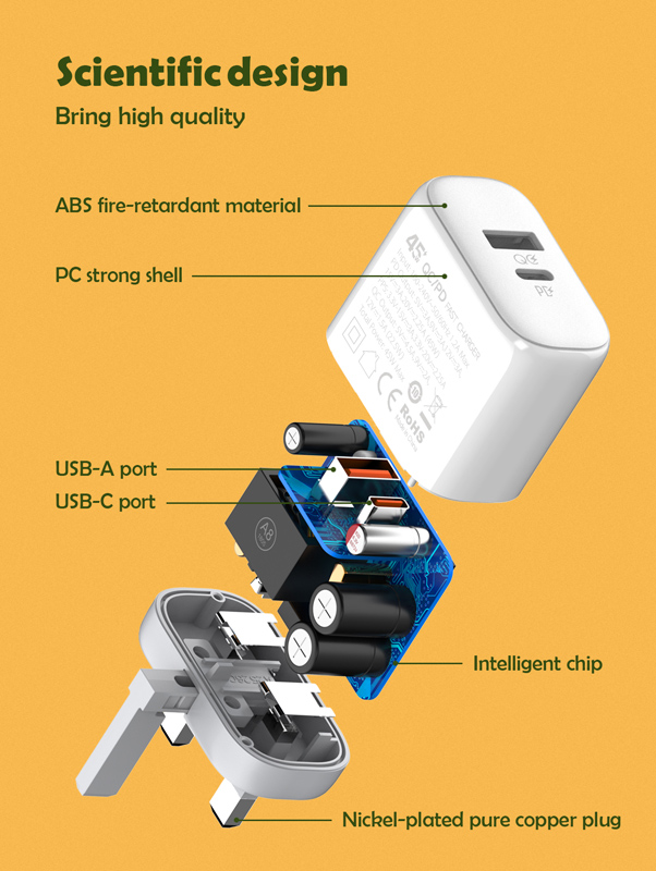 LDNIO φορτιστής τοίχου A2526C με καλώδιο, USB & USB-C, 45W PD, λευκός - Image 5