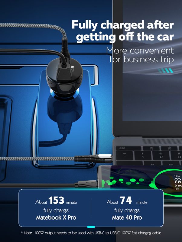 LDNIO φορτιστής αυτοκινήτου C101 με καλώδιο, USB/USB-C, 100W PD, μαύρος - Image 2
