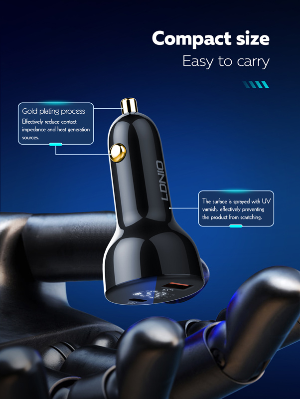 LDNIO φορτιστής αυτοκινήτου C101 με καλώδιο, USB/USB-C, 100W PD, μαύρος - Image 5