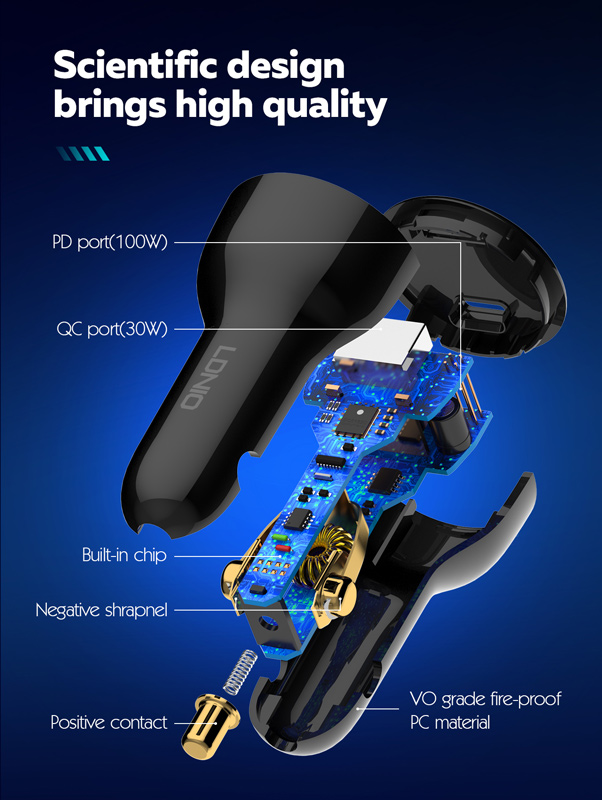 LDNIO φορτιστής αυτοκινήτου C101 με καλώδιο, USB/USB-C, 100W PD, μαύρος - Image 7