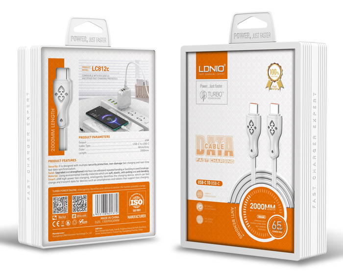 LDNIO καλώδιο USB-C σε USB-C LC812C, 65W PD, 2m, λευκό - Image 6