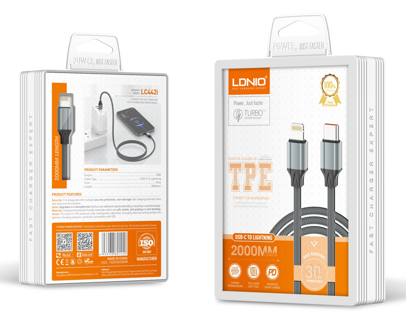 LDNIO καλώδιο Lightning σε USB-C LC442I, 30W PD, 2m, γκρι - Image 5