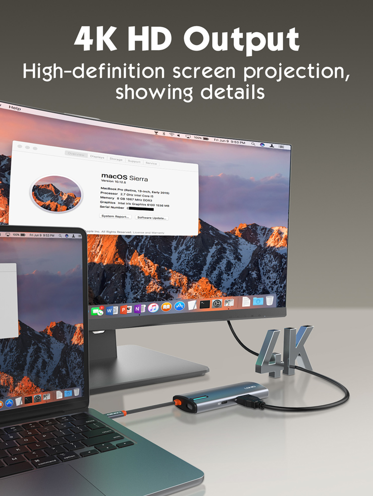 LDNIO docking station DS-15H, 5 θυρών, USB-C σύνδεση, 4K, 100W PD, γκρι - Image 9