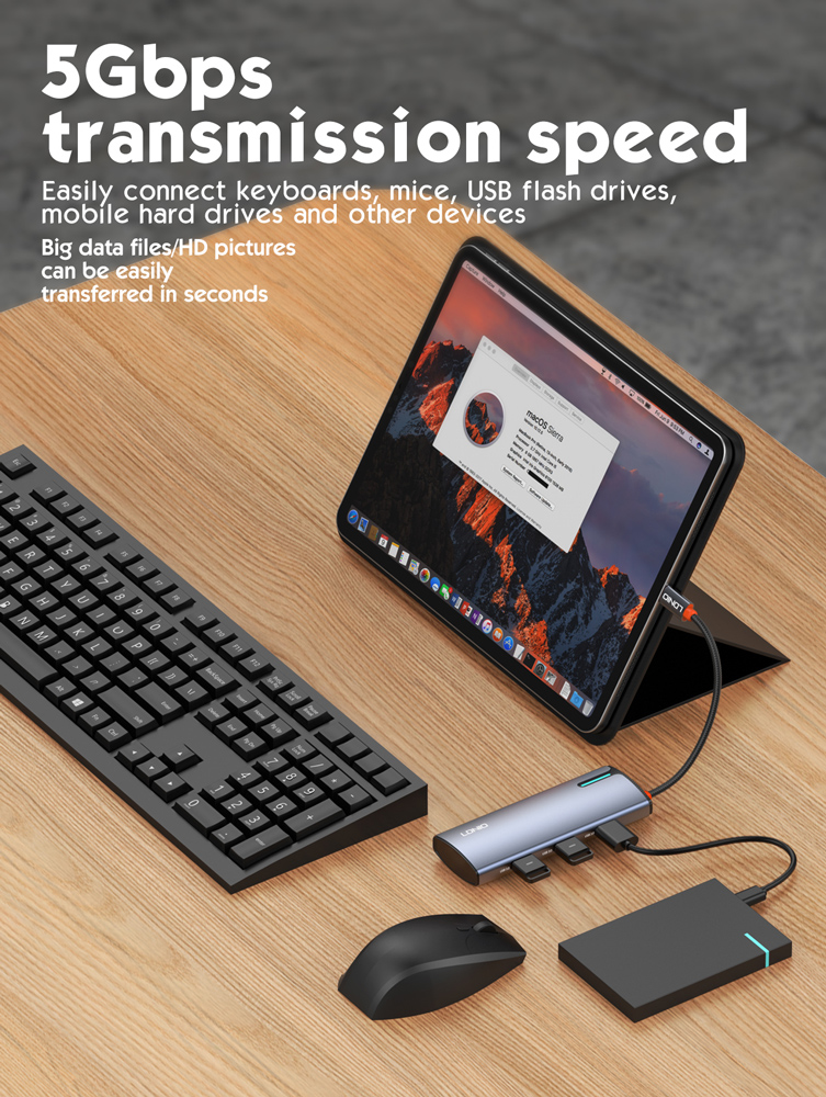 LDNIO docking station DS-15H, 5 θυρών, USB-C σύνδεση, 4K, 100W PD, γκρι - Image 11