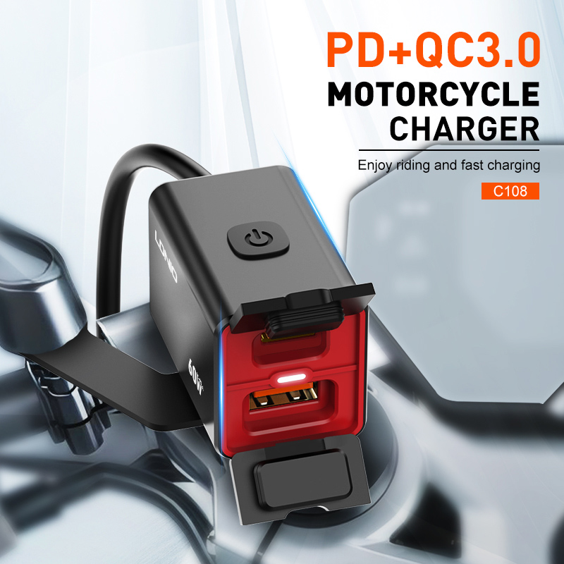 LDNIO φορτιστής μοτοσυκλέτας C108 με καλώδιο, USB/USB-C, 60W, μαύρος - Image 2