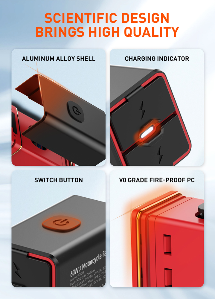 LDNIO φορτιστής μοτοσυκλέτας C108 με καλώδιο, USB/USB-C, 60W, μαύρος - Image 8