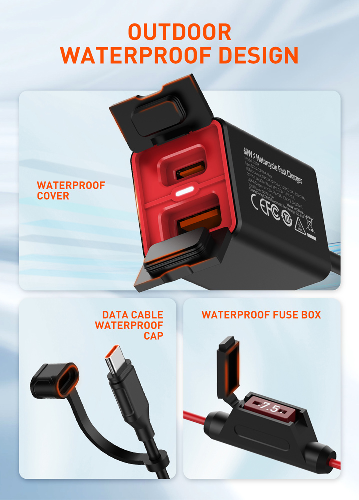 LDNIO φορτιστής μοτοσυκλέτας C108 με καλώδιο, USB/USB-C, 60W, μαύρος - Image 9