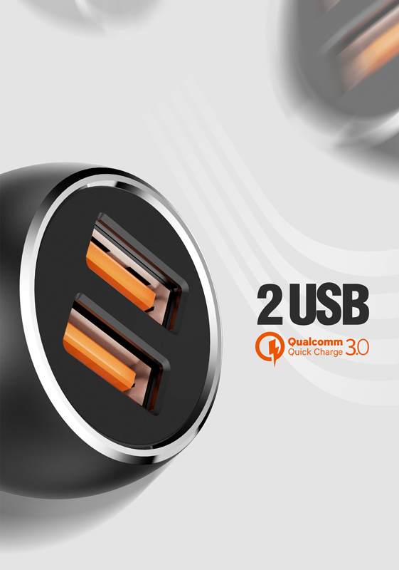 LDNIO φορτιστής αυτοκινήτου C503Q με καλώδιο, 2x USB, 36W, QC, γκρι - Image 2