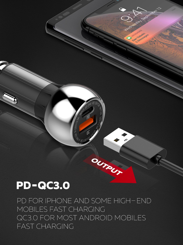 LDNIO φορτιστής αυτοκινήτου C1 με καλώδιο, USB & USB-C, 38W PD, μαύρος - Image 3