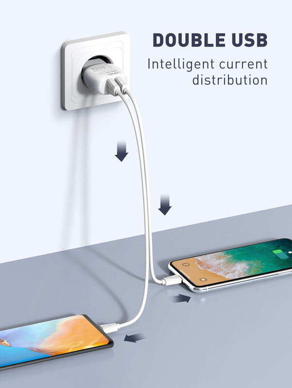 LDNIO φορτιστής τοίχου A2218 με καλώδιο USB-C, 2x USB, 12W, λευκός - Image 2