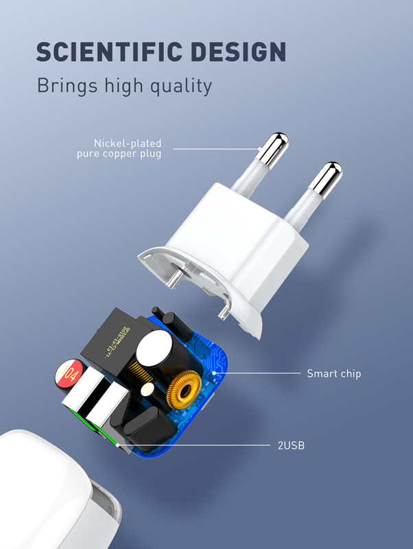 LDNIO φορτιστής τοίχου A2218 με καλώδιο USB-C, 2x USB, 12W, λευκός - Image 4