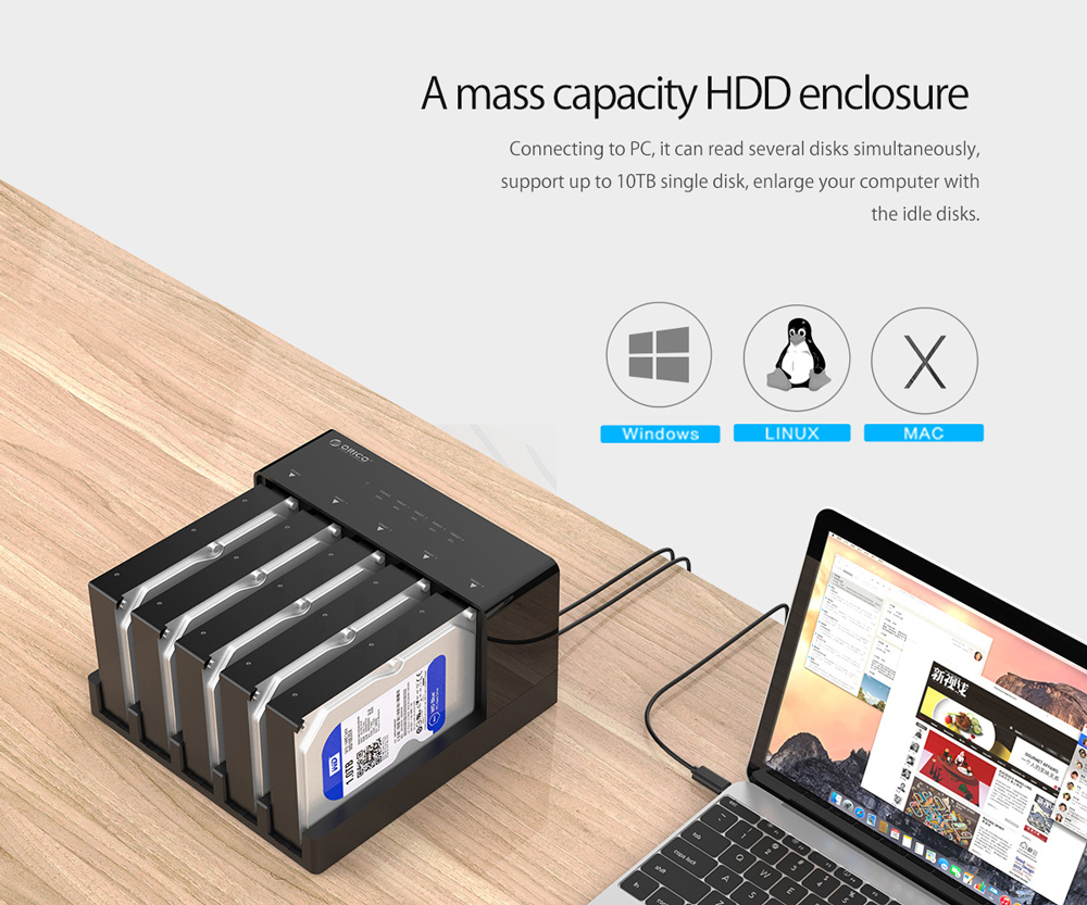ORICO docking station για 2.5" ή 3.5" SATA HDD/SSD 6558US3-C, 5 θέσεων, 5Gbps, clone function, μαύρο - Image 5