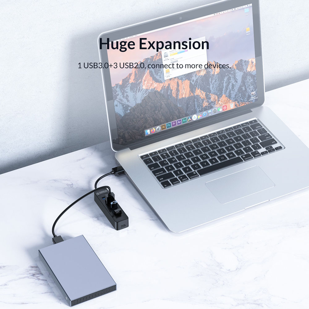 ORICO USB hub TWU32-4A, 4x θυρών, USB 3.0, 5Gbps, USB σύνδεση, έξτρα τροφοδοσία, μαύρο - Image 2