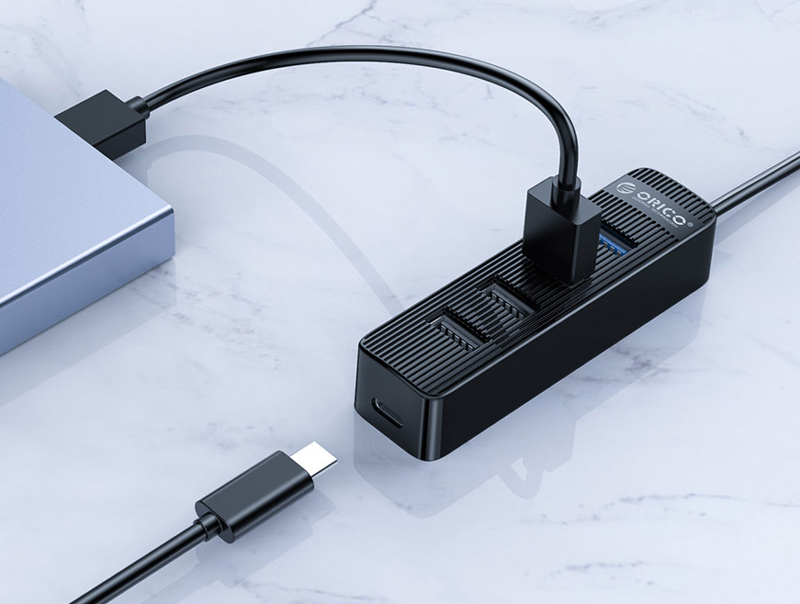 ORICO USB hub TWU32-4A, 4x θυρών, USB 3.0, 5Gbps, USB σύνδεση, έξτρα τροφοδοσία, μαύρο - Image 3