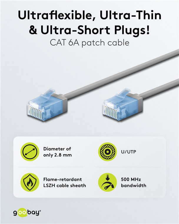 GOOBAY καλώδιο δικτύου 74227, CAT 6A U/UTP, ultra slim, copper, 500MHz, 10m, γκρι - Image 2