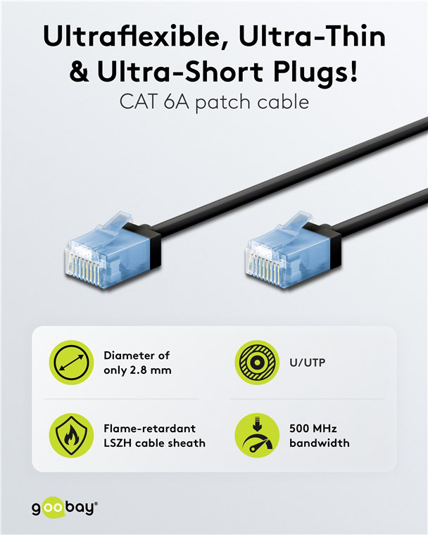 GOOBAY καλώδιο δικτύου 74231, CAT 6A U/UTP, ultra slim, copper, 500MHz, 0.25m, μαύρο - Image 2