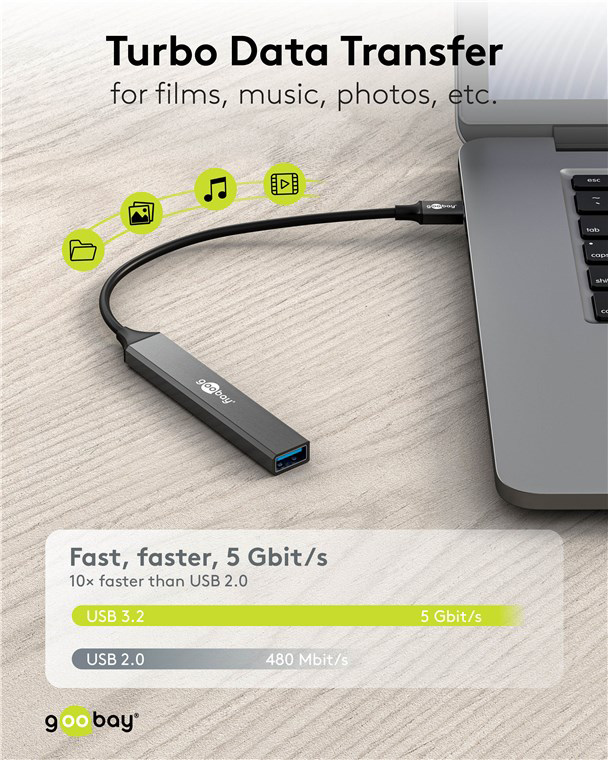 GOOBAY USB hub 74459, 4x θυρών, USB 3.2, 5Gbps, USB-C σύνδεση, γκρι - Image 2