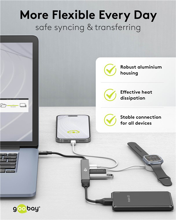 GOOBAY USB hub 74460, 5x θυρών, USB 3.2, 5Gbps, 100W, USB-C σύνδεση, γκρι - Image 6